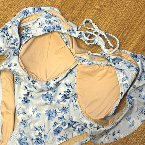 A Pea in the Pod Maternity Blue Floral Ruffle One-Piece Swimsuit Size Small - Picture 8 of 14